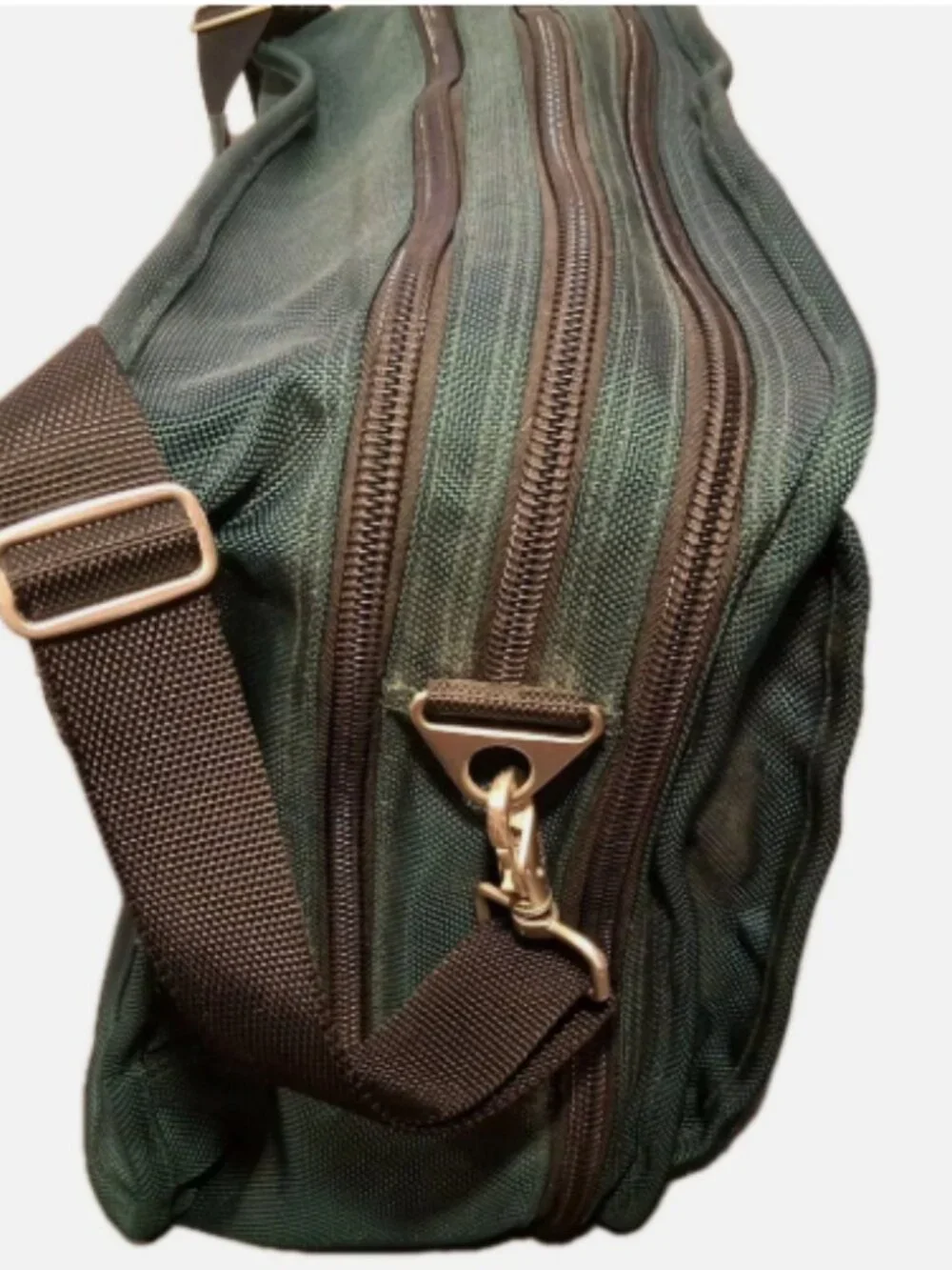 Vintage L.L. Bean Green Laptop Bag Briefcase Messenger Canvas Leather Strap